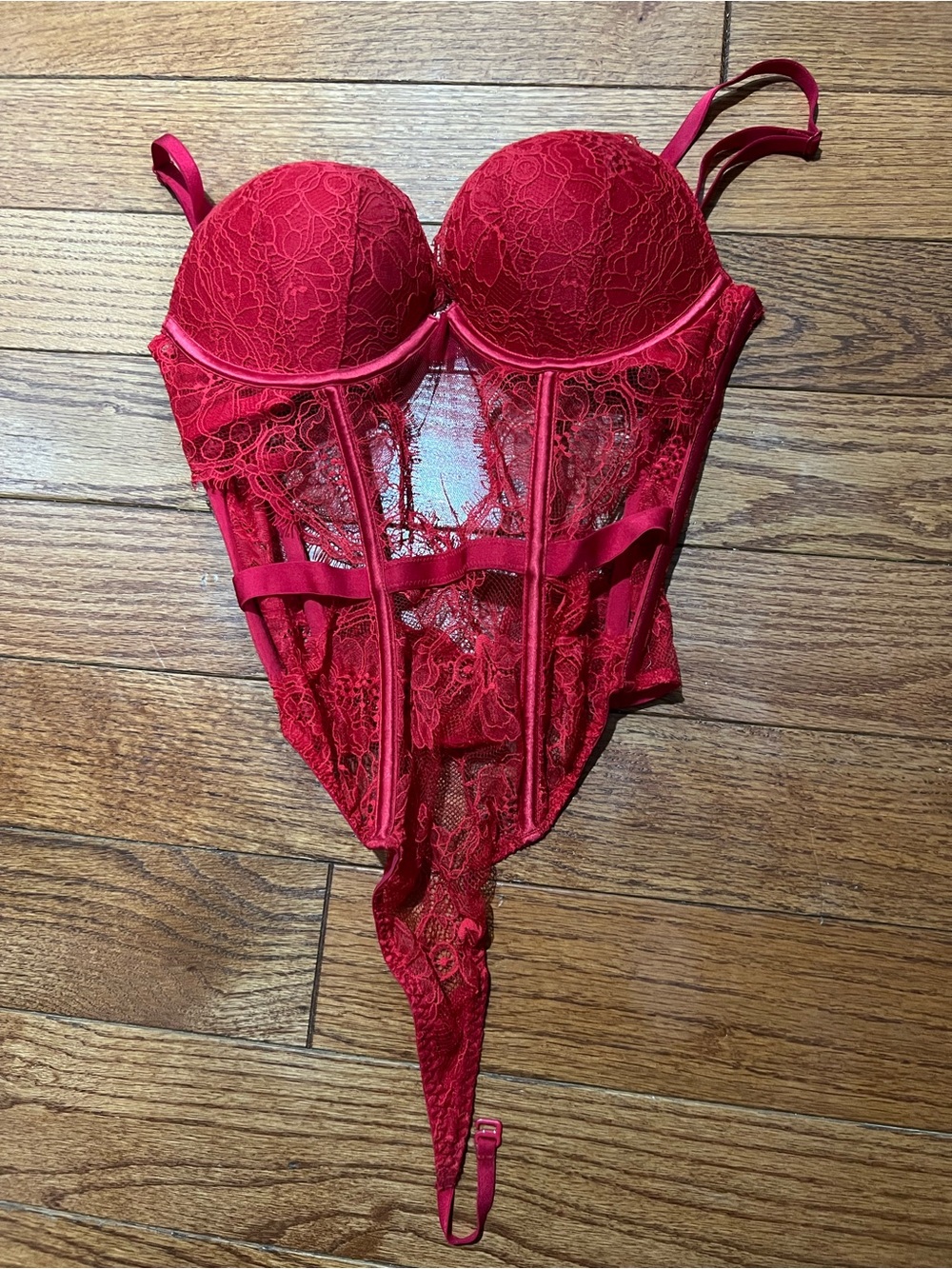 Victoria's Secret Red Lace Bustier Bodysuit